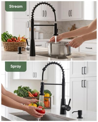 APPASO Black Kitchen Faucet with Soap Dispenser & Pull Down Sprayer | NSF/ANSI/CAN 372 & Lead-free, SUS304 Stainless Steel 3 Modes Faucet for Farmhouse, Bar & RV - color: Matte Black