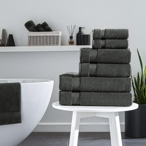 Ozdilek 6-Piece Bath Towel Set, 2 Bath, 2 Hand, 2 Wash, 100% Cotton Turkish Towels, 2 Bath Towels (30x60/550 GSM), 2 Hand Towels (16x30/575 GSM), 2 Washcloths (13x13/600 GSM) (Anthracite Gray) - color: Antrazit