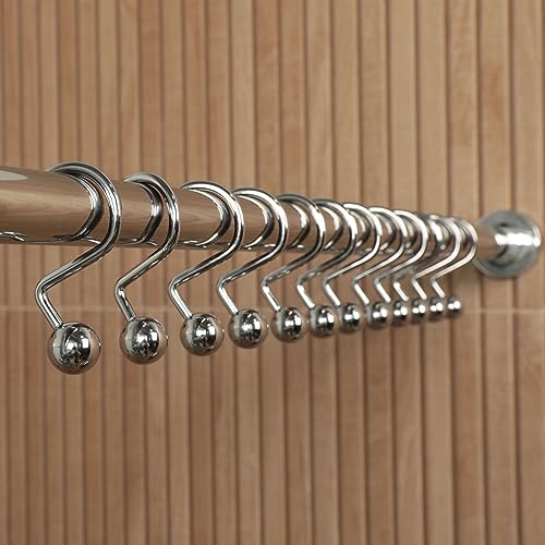 Luxury S Shower Curtain Hooks (12-Pack) Hotel Quality Silver Chrome Finish | Bathroom Accessories | Non-Slip Ball End | Easy to Hang