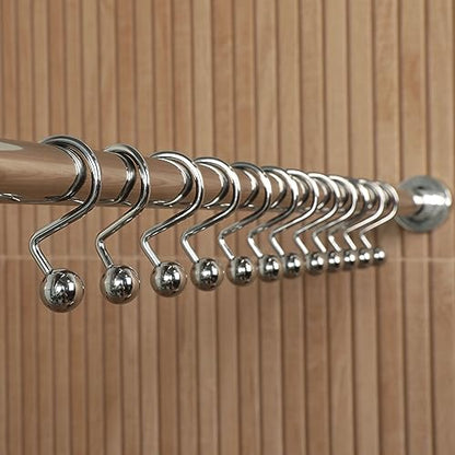 Luxury S Shower Curtain Hooks (12-Pack) Hotel Quality Silver Chrome Finish | Bathroom Accessories | Non-Slip Ball End | Easy to Hang