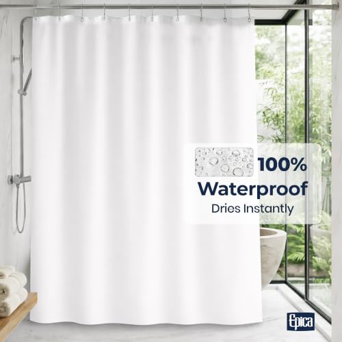 Epica Waterproof Shower Curtain Liner for Bathroom, Metal Grommets (White) | Rust-Resistant, Fights Odor and Stains, Nylon Mesh Header - color: White