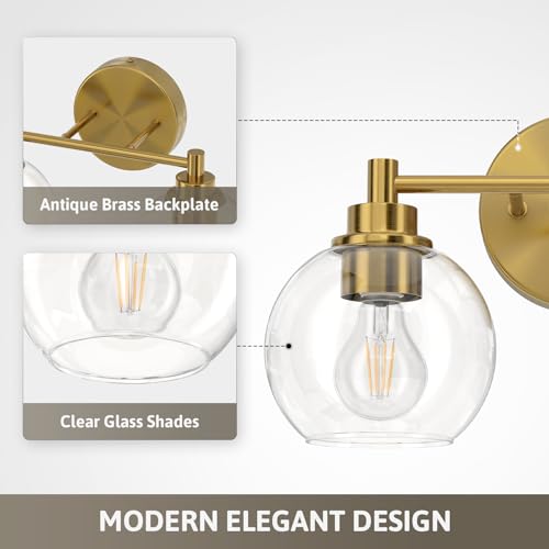 VONLUCE 2 Light Bathroom Vanity Light Fixtures, Gold Finish | Globe Glass Shades, E26 Sockets, Easy to install, Vanity Lights for Bedroom Hallway Living Room - color: Gold, size: 2-Light