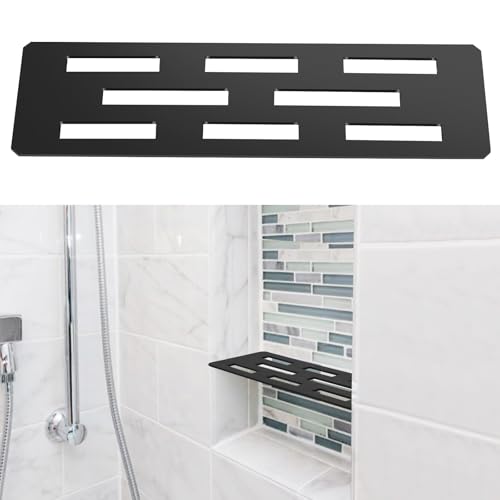12 Inch Shower Niche Shelf Powder Coated 316 Stainless Steel Tile Insert | Rectangular Shelf for 12 Inch Tile Prefabricated Niches, Fits 1/8 Inch Grout Lines, Shower Niche Insert Powder Coated Finish - size: 316 Stainless Steel - Black