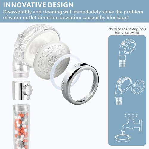 Filtered Handheld Shower Head with ON/OFF Switch - High Pressure 3 Spray Setting Showerhead Filter For Hard Water - For Dry Skin & Hair - style: B - Handheld Shower