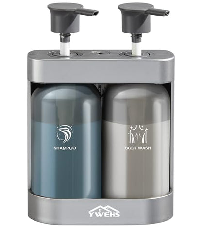 Shampoo and Conditioner Dispenser Shower Soap Dispenser 2 Chamber No Drill Shampoo Dispense for Shower Wall Mounted Shower Shampoo Dispenser 2 Chamber for Bathroom Hotel 2 * 13.37 fl.oz Sliver - color: Sliver-2