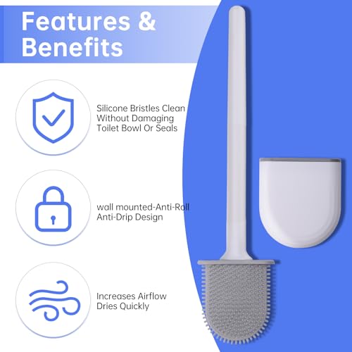 RV Essentials, RV Toilet Brush – Camper Must Have Silicone Toilet Brush for Travel Trailer, Wall Mounted Toilet Brush-Anti-Roll, Anti-Drip Design, Suitable for RV Travel Trailers and Campers - color: White