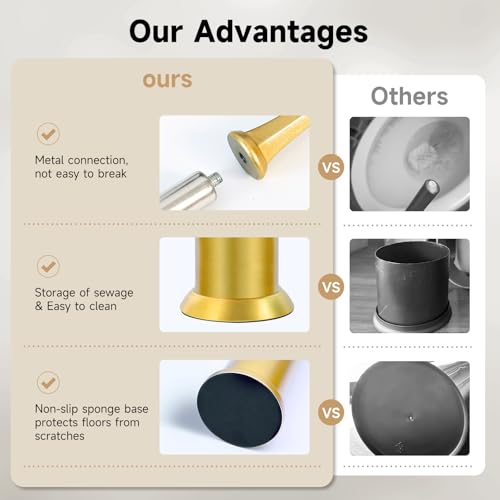 Brass Toilet Brush and Holder，Extra Long Handled Gold Toilet Brush for Bathroom，Stainless Steel Heavy Duty Toilet Bowl Brush,Deep Cleaning Modern Toilet Cleaner Brush -Space Saving, Covered Brush - color: Brass Gold