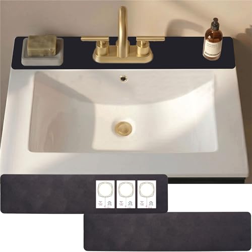 Customizable Faucet Mat Kitchen: AHA HOMEWARE Diatomite Rubber Kitchen Sink Splash Guard, Absorbent, Cuttable 2-PACK (Black, 24") - color: Black, size: 24" x 24"