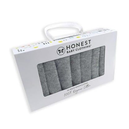 HonestBaby 10-Pack Terry Wash Cloths in Gift Box for Infant Baby Boys, Girls, 10-Pack Grey Heather, One Size - color: 10-pack Grey Heather, size: One Size
