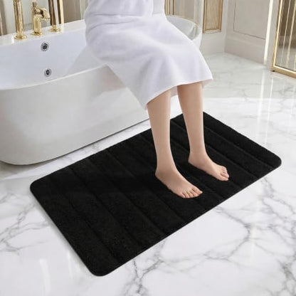 Luxury Long Bathroom Rugs Runner 24x48 Inch Bath Rug Non Slip, Black | Thick Soft and Absorbent Microfiber Bath Mat, Rubber Backing Striped Rug Carpets, Machine Washable Plush Mats - color: Black, size: 24" X 48"