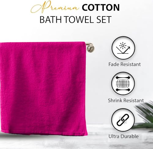 KAHAF COLLECTION 100% Cotton Bath Towels, 24x48 Pack of 6 Towels, Quick Dry, Highly Absorbent, Soft Feel Towel, Gym, Spa, Bathroom, Shower, Pool, Luxury Soft Towels (HOT Pink, 24x48-6 Pack) - color: Hot Pink, size: 24x48 - 6 PACK