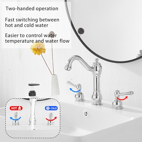 2 Handles 3 Holes Faucet Widespread Bathroom Sink Faucet Basin Tap Mixer Supply Hose Included Matching Pop Up Drain Polished Chrome - color: Chrome, size: Widespread