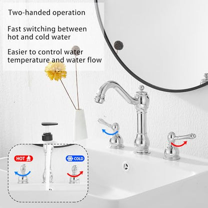 2 Handles 3 Holes Faucet Widespread Bathroom Sink Faucet Basin Tap Mixer Supply Hose Included Matching Pop Up Drain Polished Chrome - color: Chrome, size: Widespread