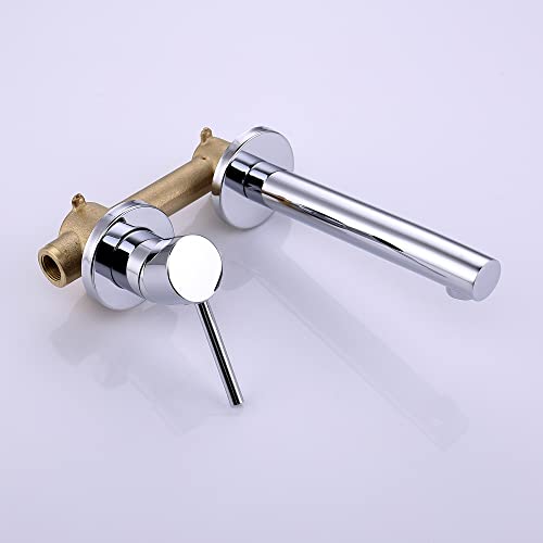 SUMERAIN Wall Mount Bathroom Faucet in Chrome Single Left-Handed Handle | Modern Design, 2 Holes, Includes Rough-in Valve - color: Chrome, size: Left-Handed