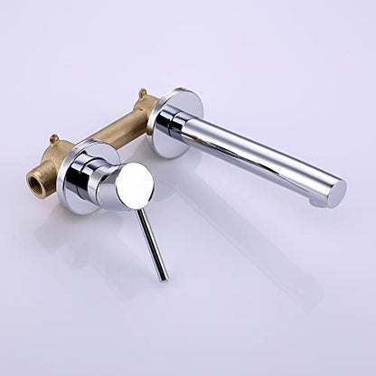 SUMERAIN Wall Mount Bathroom Faucet in Chrome Single Left-Handed Handle | Modern Design, 2 Holes, Includes Rough-in Valve - color: Chrome, size: Left-Handed
