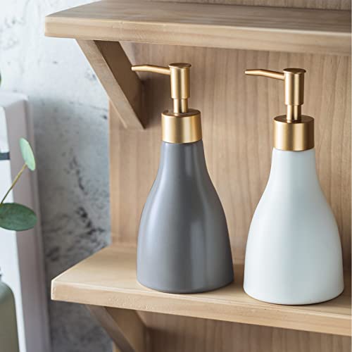 Refillable Gold Dispenser for Bathroom Countertop, Modern Dish Soap Dispenser Bottle for Kitchen, Ceramic Hand Soap Dispenser with Gold Pump for Liquid Laundry Shower 280ml (Gray) - color: Gray