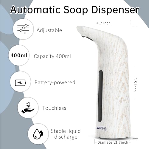 Automatic Liquid Soap Dispenser, 4-Level,13.5oz Touchless | Plastic,400ml Electric Battery Operated Hand & Dish Countertop Soap Dispensers with Sensor for Bathroom,Kitchen Sink - color: White Grain, style: Battery