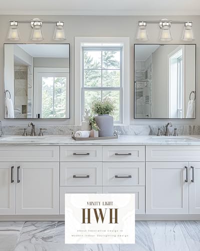 HWH INVESTMENT 3-Light Bathroom Vanity Light, Brushed Nickel, 5HZG97B-3W BN | 24.1-Inch Hardwired Wall Light with Clear Striped Glass; 3 E26 Bulbs, Max 60W Each; Bulbs Not Included - color: Brushed Nickel, size: 3-Light