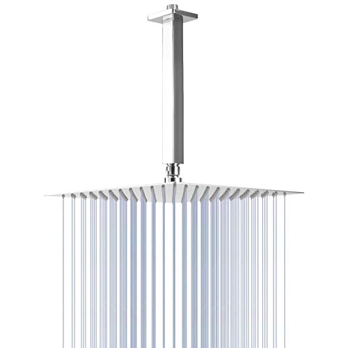 NearMoon Rain Shower Head With Shower Arm, Ceiling Mount Square Shower, Stainless Steel Ceiling Rainfall Showerhead- Waterfall Full Body Coverage (12 Inch, Chrome) - color: Chrome Finish, size: 12 Inch