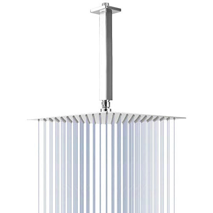NearMoon Rain Shower Head With Shower Arm, Ceiling Mount Square Shower, Stainless Steel Ceiling Rainfall Showerhead- Waterfall Full Body Coverage (12 Inch, Chrome) - color: Chrome Finish, size: 12 Inch
