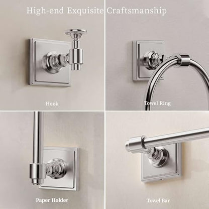 VEHCIL Brushed Nickel Bathroom Accessories Set, 5-Piece Bathroom Hardware Set, 24 Inch Towel Bar, SUS304 Stainless Steel, Towel Racks for Bathroom Wall Mounted Towel Ring Toilet Paper Holder Hooks - color: Brushed Nickel