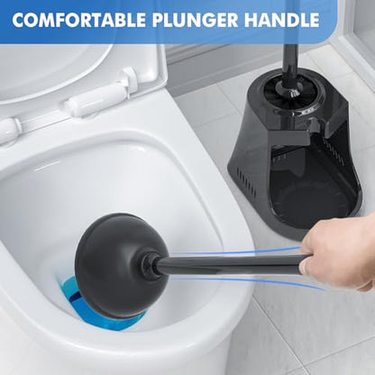 LOVLOY Toilet Plunger and Brush, Bowl Brush and Heavy Duty Toilet Plunger Set with Ventilated Holder, 2-in-1 Toilet Brush and Plunger Combo for Bathroom Cleaning (2 Pack, Black) - color: Black