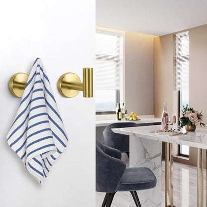 NearMoon Bath Towel Hooks- SUS 304 Stainless Steel Robe Hook Holder, Heavy Duty Coat Hook for Bathroom Livingroom Hotel Kitchen Garage, Wall Mounted (Brushed Gold, 3 Pack) - color: Brushed Gold, size: 3 Pack