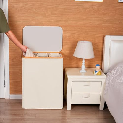 efluky Laundry Hamper with Lid, Trio Laundry Basket with 2 Removable Bags, 3 Section Laundry Bin with Bamboo Handles for Bathroom, Bedroom & Laundry Room, 160L (42.3 Gallon) Beige - color: Beige, size: 160L Trio