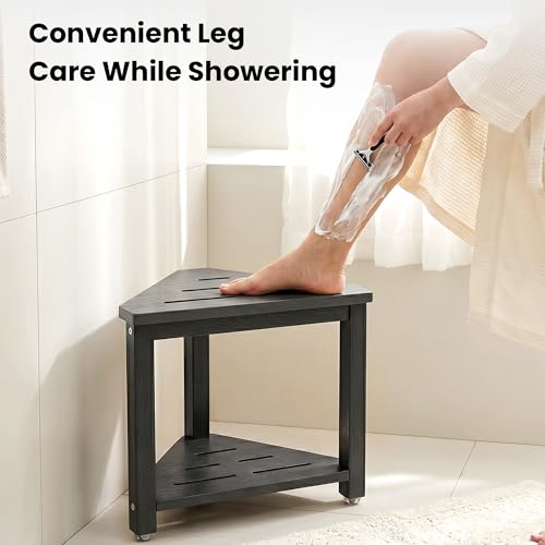 Shower Foot Rest 14in, HDPE Waterproof Corner Shower Stool for Shaving Legs with Storage Shelf for Inside Small Shower Spaces, Bathroom Step Stool, Easy Assembly