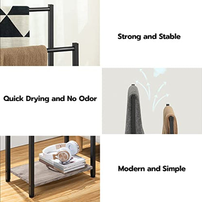 HOOBRO Freestanding Towel Rack, 2 Tier Blanket Ladder Holder for Bathroom, 16.5" L x 9.4" W x 31.5" H, Blanket Rack, Industrial Drying and Display Rack with Shelf, Metal, Greige and Black BG02LB01 - color: Greige + Black, size: 16.5"L x 9.4"W x 31.5"H