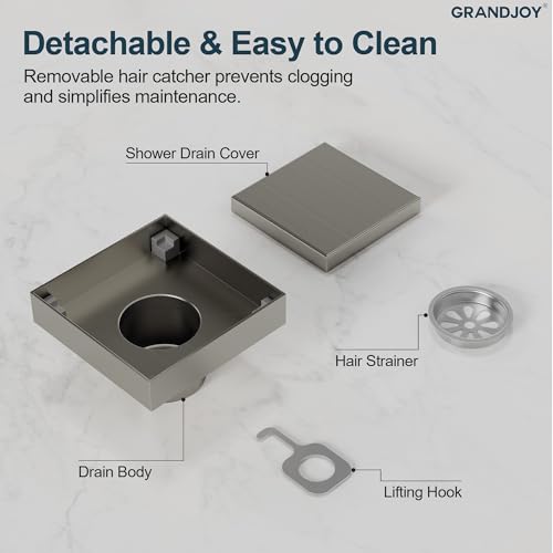4 Inch Square Shower Floor Drain, SUS304 Stainless Steel with X-Shaped High Flow Channel, Anti-Clogging Hair Strainer, No Hub Required, Brushed Nickel - color: Brushed Nickel, size: 4