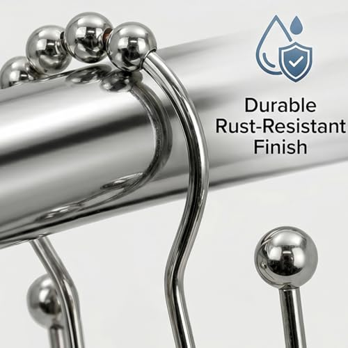 12Pcs Stainless Shower Curtain Hooks,Rust Proof Anti-Drop Curtain Hooks,Sturdy Metal Shower Curtain Rings,Glide Roller Double Shower Hooks,Smooth Sliding Rings for Bathroom Shower Rods Curtains,Silver