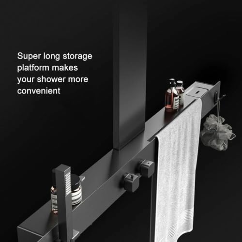 Wall-Mounted Luxury Thermostatic Shower System with Storage Rack & Towel Bar