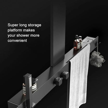 Wall-Mounted Luxury Thermostatic Shower System with Storage Rack & Towel Bar