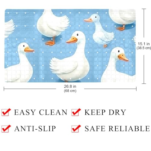 Shower Mat Non Slip 26.8 x 15.1 Inches, White Goose Pattern Bathtub Mat Shower Stall Mats with Suction Cups and Drain Holes, Non Slip Bath Mat for Tub for Elderly & Kids - color: Multi 14