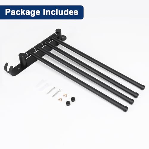 NearMoon Swivel Towel Rack, 13.8" Thicken 304 Stainless Steel 4-Arm Towel Bar, Space Saving Wall Mounted Towel Holder with Hook, Rustproof Swing Out Towel Hanger for Bathroom, Kitchen (Matte Black) - color: Matte Black, size: 13.8 Inch