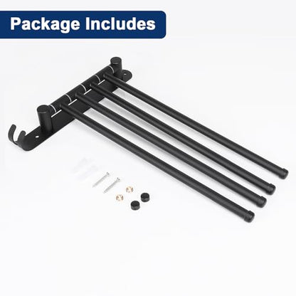 NearMoon Swivel Towel Rack, 13.8" Thicken 304 Stainless Steel 4-Arm Towel Bar, Space Saving Wall Mounted Towel Holder with Hook, Rustproof Swing Out Towel Hanger for Bathroom, Kitchen (Matte Black) - color: Matte Black, size: 13.8 Inch