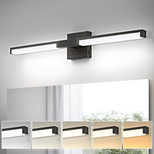 Modern Bathroom Light Fixtures Over Mirror, 24 Inch Matte Black Vanity Light Bar for Bathroom, 12W 5CCT Diammable Wall Light - color: Matte Black - 1Pack, size: 24 inch