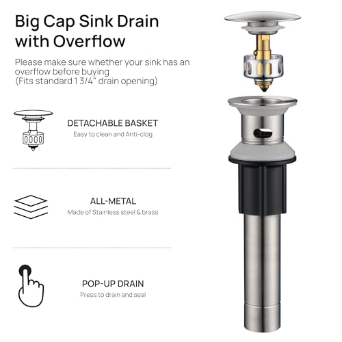 Bathroom Sink Faucet 1 Hole with Metal Pop-up Drain Brushed Nickel | Single Handle Bathroom Faucet with Supply Lines and Deck, Modern Waterfall Bathroom Faucets, for 1 or 3 Hole, G-7001BN - color: Brushed Nickel