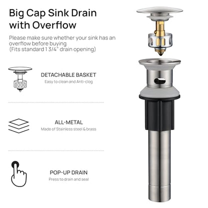 Bathroom Sink Faucet 1 Hole with Metal Pop-up Drain Brushed Nickel | Single Handle Bathroom Faucet with Supply Lines and Deck, Modern Waterfall Bathroom Faucets, for 1 or 3 Hole, G-7001BN - color: Brushed Nickel