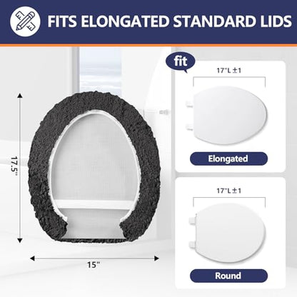 Soft Microfiber Toilet Lid Cover 17.5" x 15" Machine Washable | Solid Toilet Seat Cover Adjustable Rubber Backing Fits Most 16 -17.5" L x 14-16" W Round Oblong and Elongated Toilet Seat - color: Dark Grey