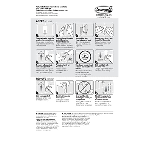 Command Small Bath Hook, Satin Nickel, 1-Hook, 2-Small Water-Resistant Strips, Organize Damage-Free (Pack of 2)