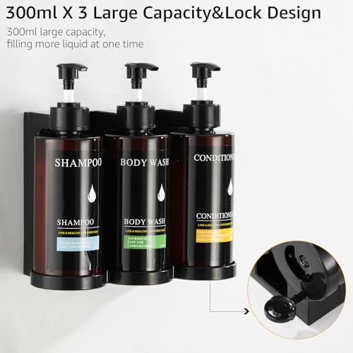 Pollock Pollock Shampoo and Conditioner Dispenser Wall Mounted | Shower Soap Dispenser 2 Chamber No Drill, Shampoo Dispenser for Shower, Body Wash Dispenser for Bathroom, Large Capacity - color: Brown 3 Chamber