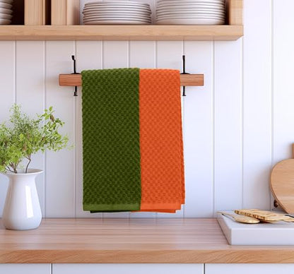 COTTON CRAFT Amazing Kitchen Towel - 12 Pack 100% Cotton Waffle Terry Towel | Harvest Rust Green Gold Brown -16x28 Euro Café Waffle Weave Soft Absorbent Quick Dry Low Lint Reusable Dish Cleaning Cloth - color: Harvest Multi, size: 12 Pack