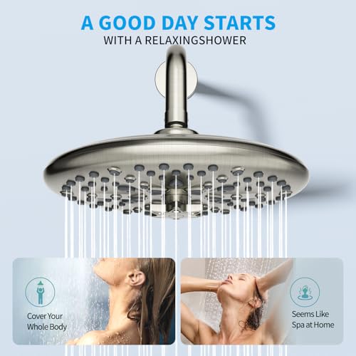 EMBATHER 10'' Shower System with Handheld Trim Kit, Brushed Nickel | 2-IN-1 Shower Faucet Set, 8-Mode Shower Head, 6-Setting Handheld Spray, Pressure-balanced Valve & Trim Kit - color: Brushed Nickel, size: 10 Inch