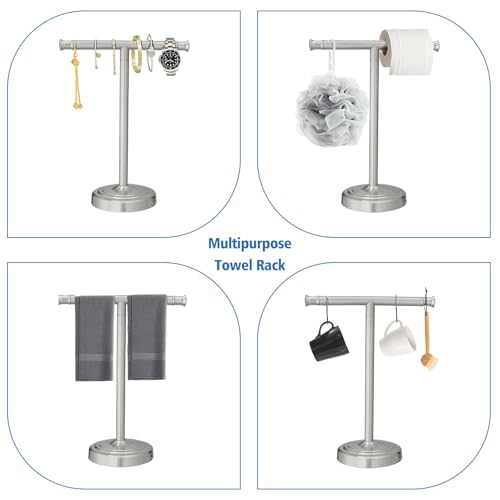 RUMOSE Brushed Nickel Hand Towel Holder Stand Countertop Towel Rack | 13 Inch Bathroom Kitchen Vanity T-Shape Towel Stand Free Standing Stainless Steel Towel Bar Towel Ring - color: Brushed Nickel