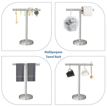 RUMOSE Brushed Nickel Hand Towel Holder Stand Countertop Towel Rack | 13 Inch Bathroom Kitchen Vanity T-Shape Towel Stand Free Standing Stainless Steel Towel Bar Towel Ring - color: Brushed Nickel