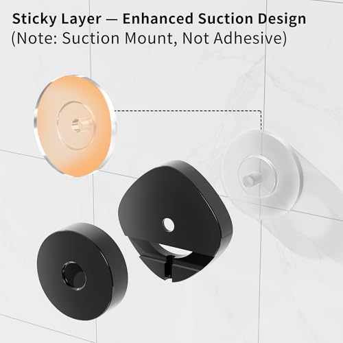 KEGII Suction Cup Shower Caddy with Hooks, No Drill Bathroom Organizer | Large Capacity Stainless Steel Shelf, Heavy Duty Hold for Shampoo and Body Wash on Smooth Surfaces, Black - color: Black