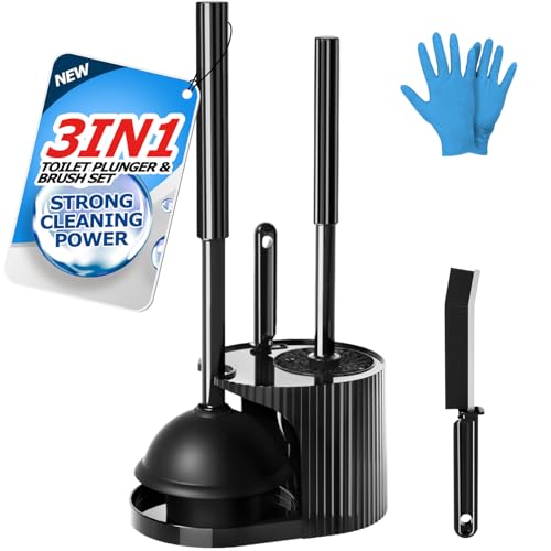FORASTO 3IN1 Toilet Brush and Plunger Set, Crevice Cleaning Combo, Black | Bathroom accessories, bathroom decor, apartment essentials, home essentials, cleaning supplies, compact floor storage