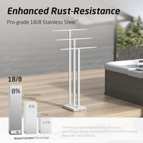 KES Heavy Marble Base Standing Towel Rack, 3-Tier Stainless Steel, Polished | Freestanding Design, No-Drill Assembly, Tiered Bars For Bath Sheets, Bath Towels, Hand Towels, Anti-Slip Pads - color: Polished Silver